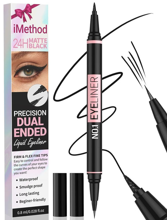 iMethod Liquid Eyeliner - Waterproof Dual-Ended Eye Liner with Precise Brush-Tip | Black, Long-Lasting, Smudge-Proof