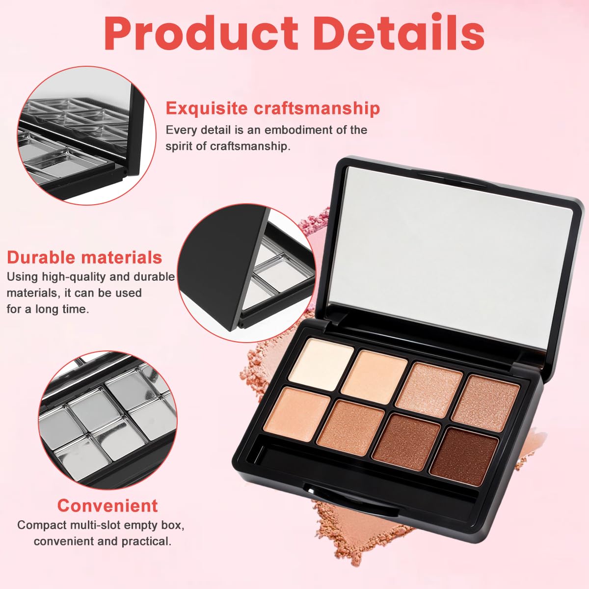 Empty Eye Shadow Palette Container Lipstick Cosmetic Cream Tray Multi-lattice Mini Holder Case Makeup Loose Powder Organizer Sample Small Box Mirror Snap Closure Metal Black Case Travel Useful Tool