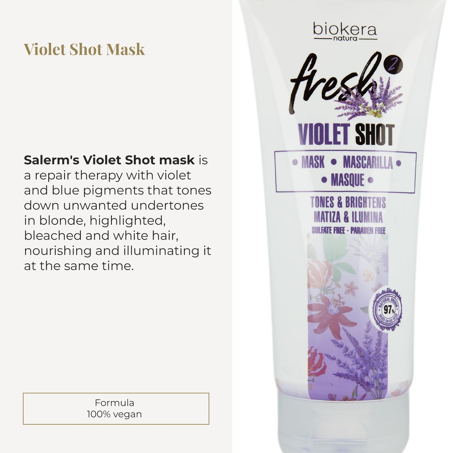 SALERM - Purple Mask - Biokera Fresh Violet Shot Mask - 200 ml - For Blonde, Gray, Highlighted, or Bleached Hair - Helps Neutralize Yellow Tones - Enhances Shine