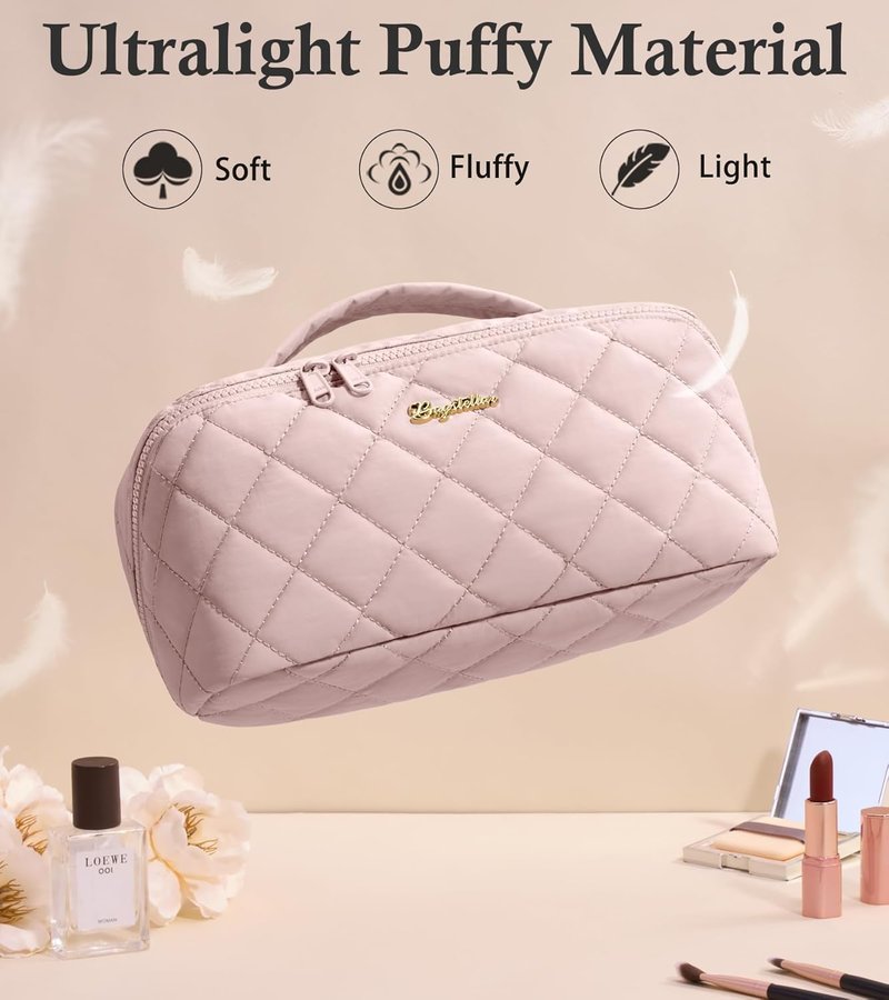 Travel Makeup Bag - 3 Pcs Large Capacity Toiletry Organizer for Women | Water-Resistant, Portable, Light Pink
