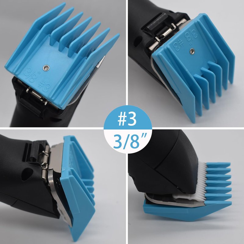 4 Pieces Professional A5-Style Animal Clipper Attachment Guard Guide Cutting Combs Set 76926-900, 1/8", 1/4", 3/8", 1/2", Compatible with Oster Classic 76 A5 Andis AG BG Wahl KM Pet Groomers (Blue)