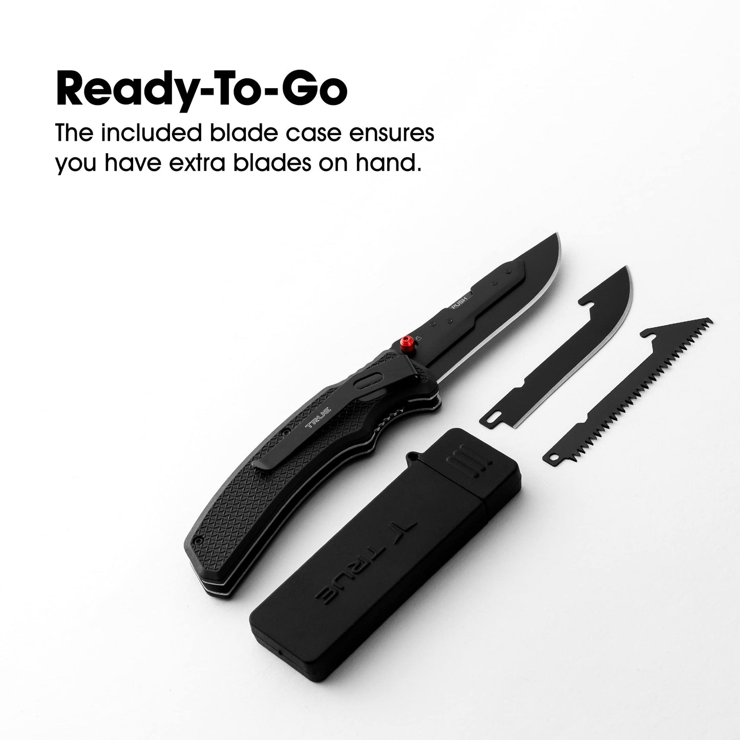 TRUE Replaceable Blade Knife | Pocket Knife with Drop Point Black Oxide Blade, 3CR13 Stainless Steel, 2-Step Replaceable Blade System