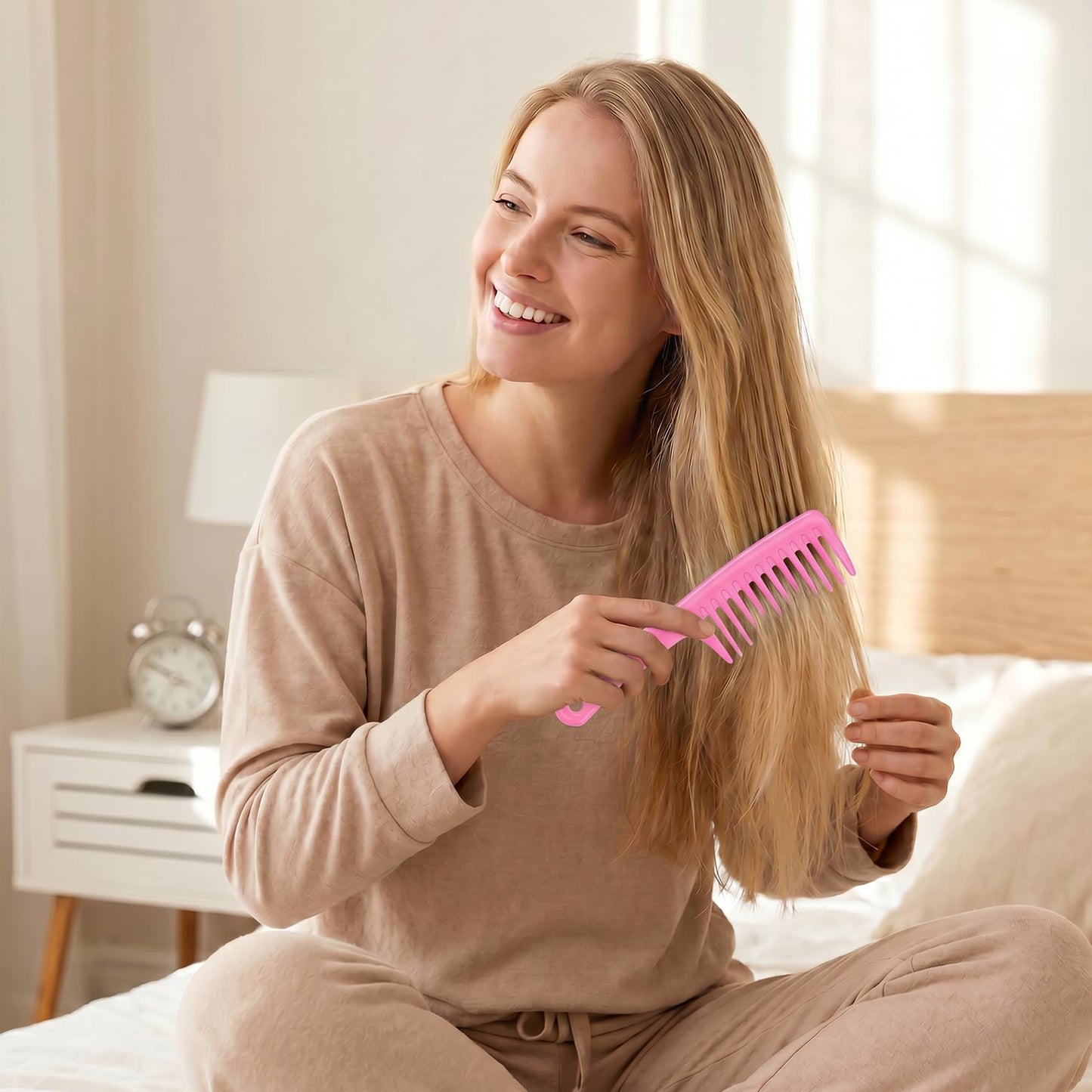 Wapodeai Wide Tooth Hair Comb, Large Detangling Styling Comb for Women & Men, Hair Brush for Curly, Wet, Dry, Thick Hair Types (Pink)