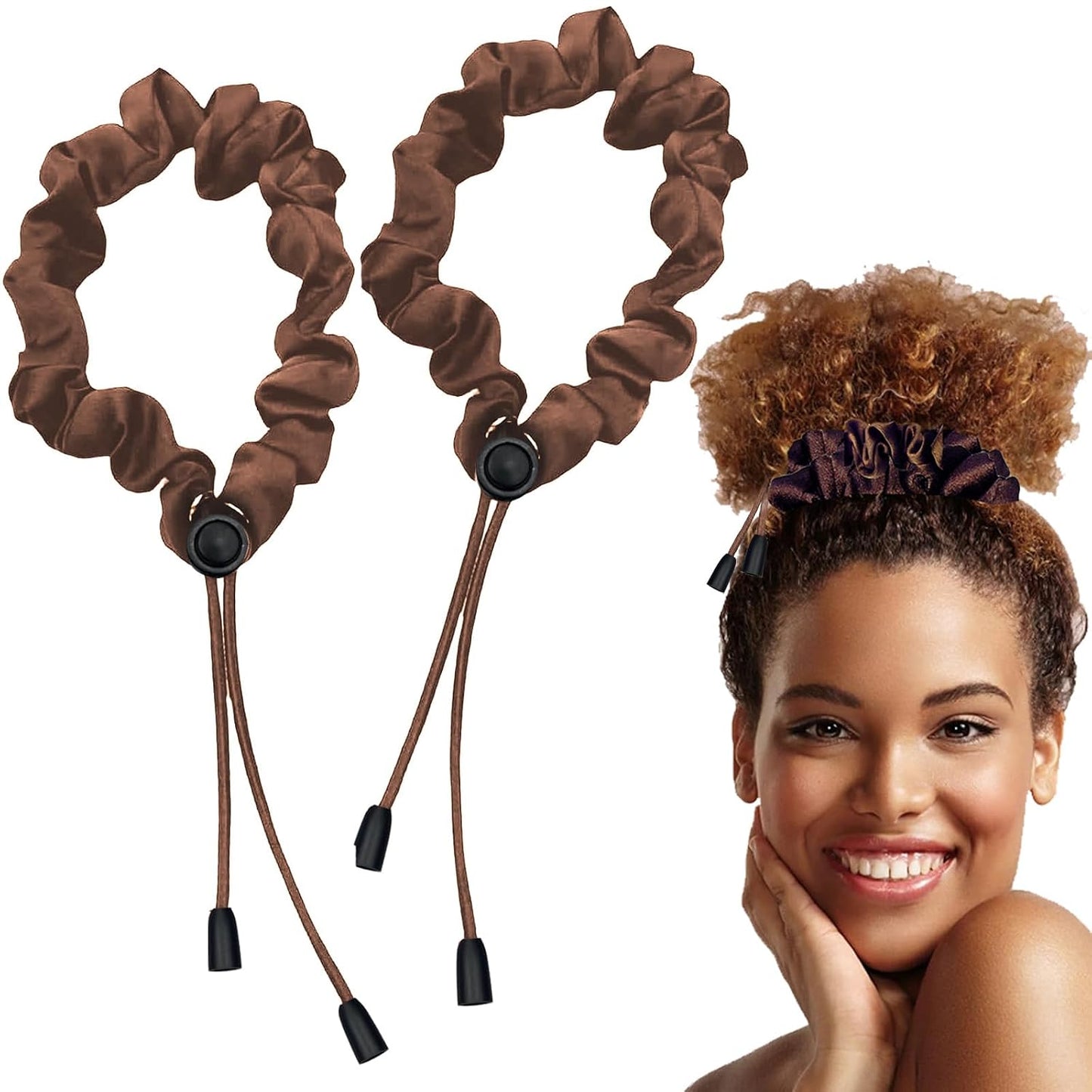 Adjustable Afro Puff Hair Ties - Extra Large Satin Scrunchies for Thick Curly Hair | No Damage, Oversized Design