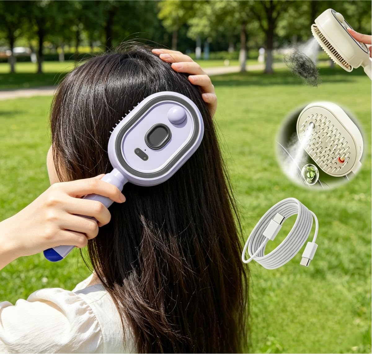 Electric Steam Brush, 2026 New 2 in 1 Misting Detangling Hair Brush, Rechargeable Self-Cleaning Spray Comb, Anti-Static Air Cushion Comb for Curly Straight Hair, Home Travel Use (Pink)