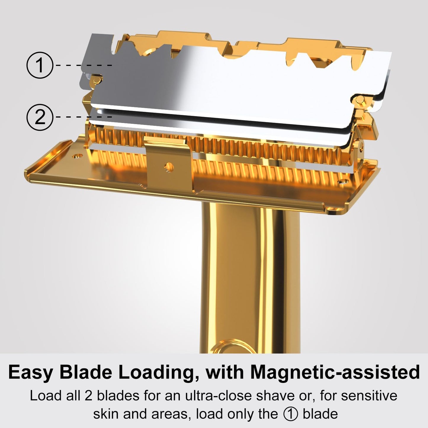 THURLADY Dual-Blade Safety Razor with Pivoting Head, Reusable Metal Razors for Men, with 20 Double Edge Blades and Stand, Smooth Close Clean Shave, Golden