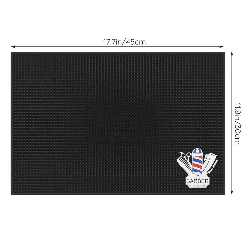 Barber Mat for Clippers, Segbeauty Nonslip Barbershop Counter Mat 11.8x17.7inches, PVC Black Flexible Thick Table Mat Work Station Organizer Pad for Scissors, Trimmers, Clippers, Hairpins, Combs