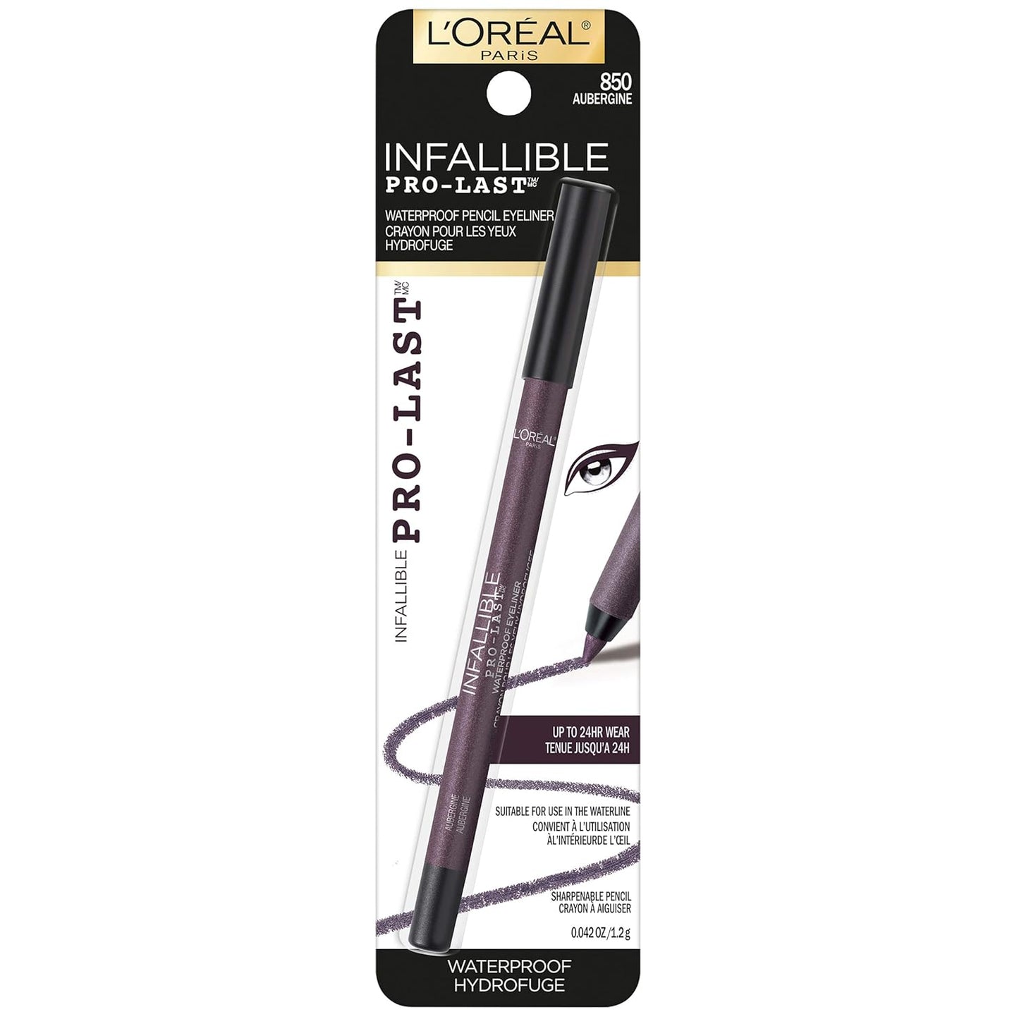 L'Oreal Paris Infallible Pro-Last Pencil Eyeliner - Waterproof, Smudge-Resistant, Easy Application | Aubergine, 0.042 oz.