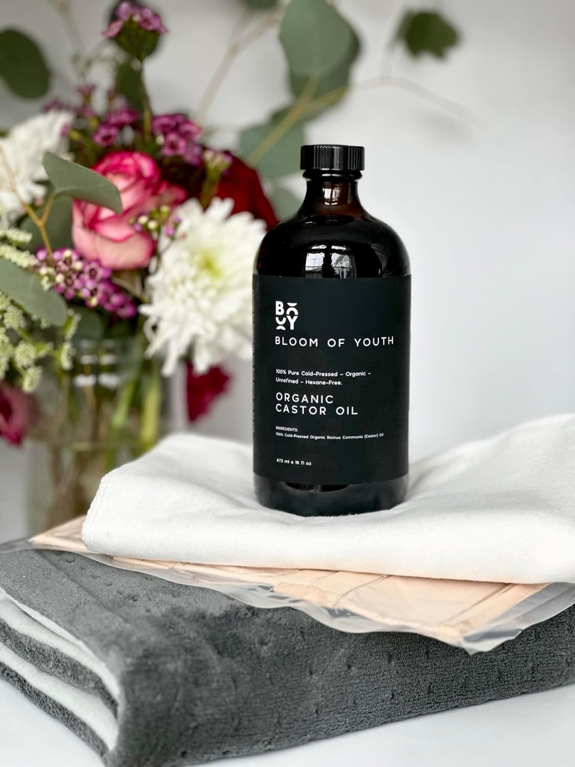 Organic Castor Oil - 100% Pure Cold Pressed | Hexane-Free, Unrefined, USDA Certified - 16oz Glass Bottle for Hair, Skin, Joints, and Eyelashes