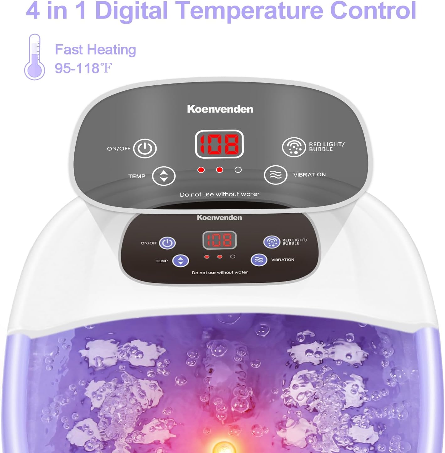 Foot Spa Massager with Heat & Bubbles | 22 Rollers, Adjustable Temp, Lavender Epsom Salt - Purple
