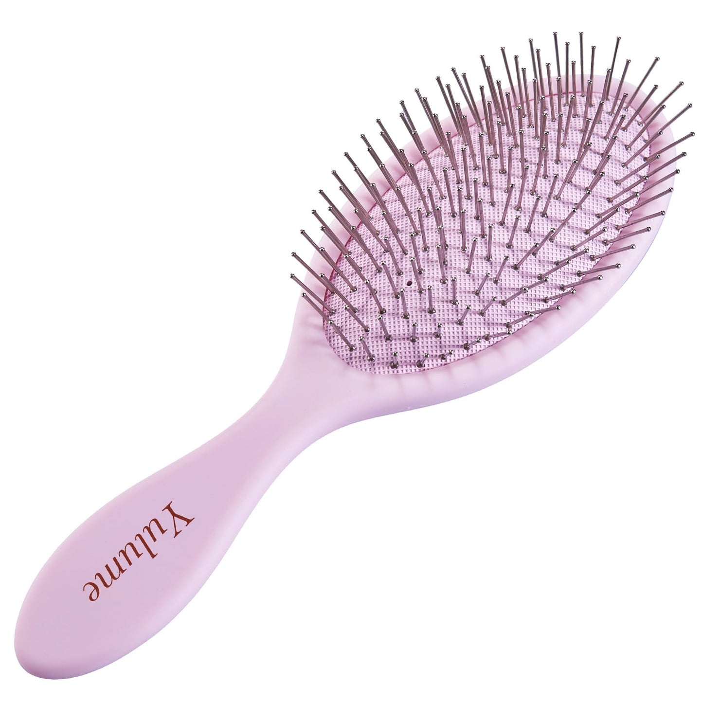 Yulume Air Cushion Paddle Brush, Round-Tip Steel Pins for Scalp Massage, Pain-Free Detangling for Wet & Dry, Curly & Thick Hair, Anti-Static, Bonus Tail Comb & Clip, Pink