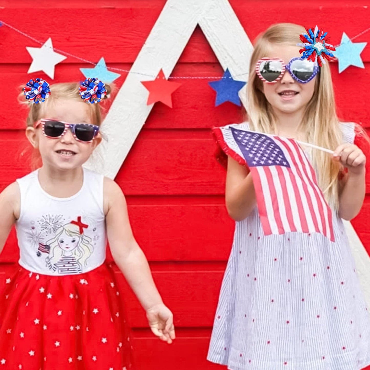 OAOLEER 4th of July American Flag Hair Bow Clips, Blue White Red Grosgrain Ribbon Alligator Bow, Kids Girls Women Hair Accessories For Party Supplies (Blue White Red-B)