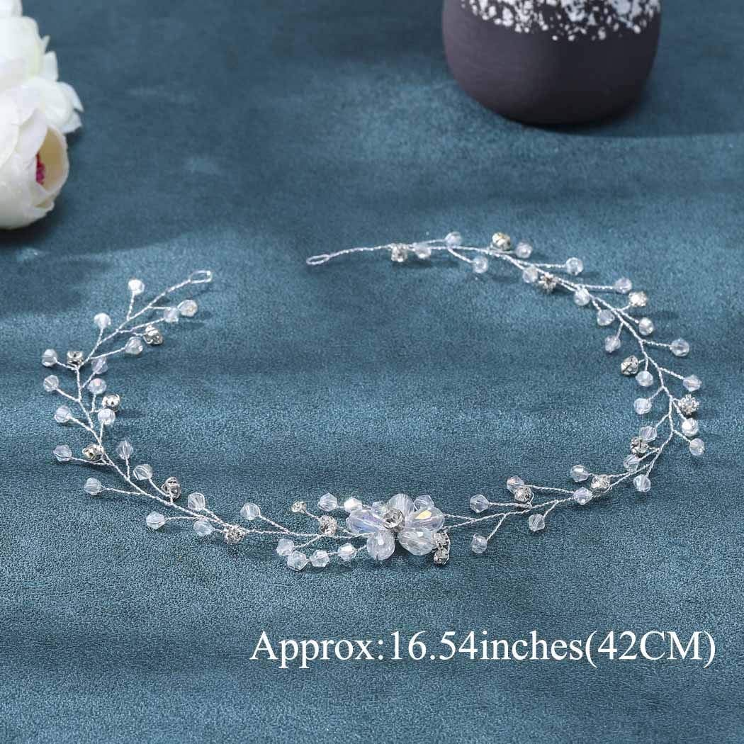 JAKAWIN Bride Wedding Hair Vine Flower Hair Piece Silver Bridal Headpiece Accessories for Women HV067