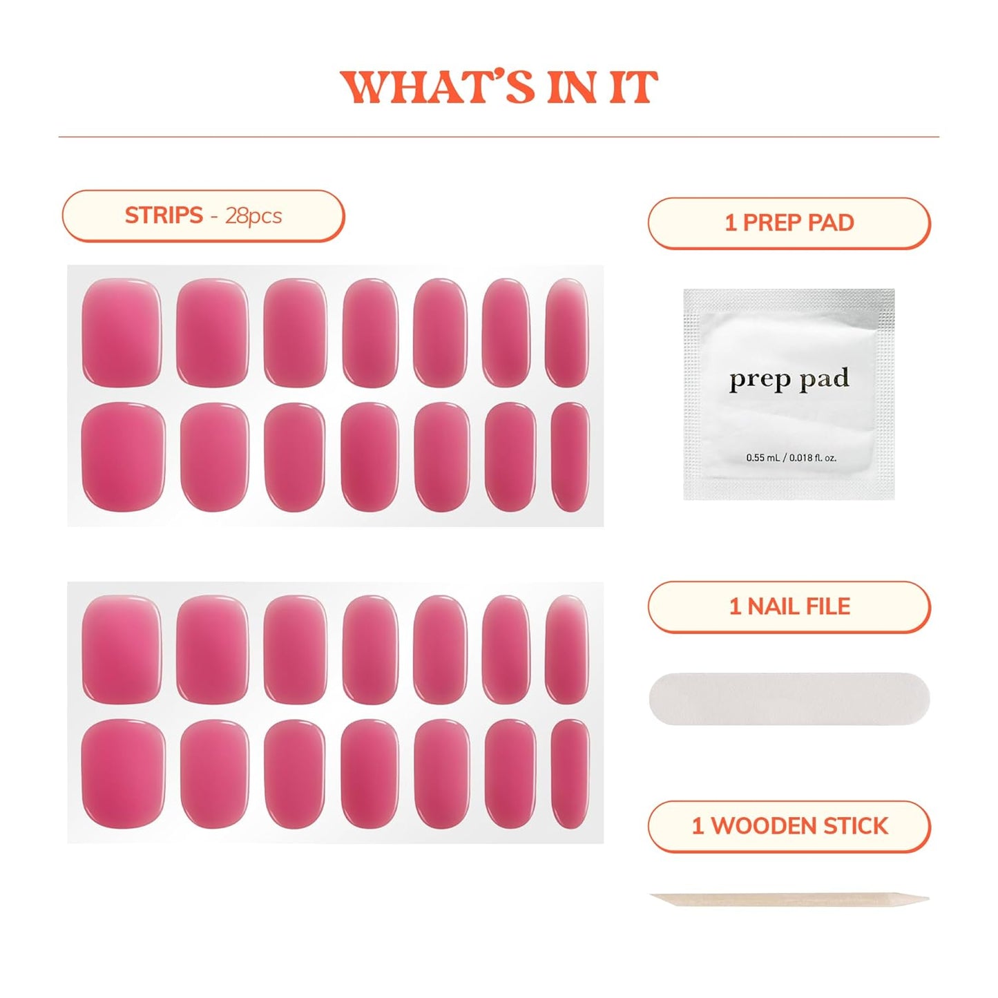 **Semi Cured Gel Nail Strips - Easy Apply & Remove, Salon Quality | Summer Solid Red | 28 Strips & Accessories Included**