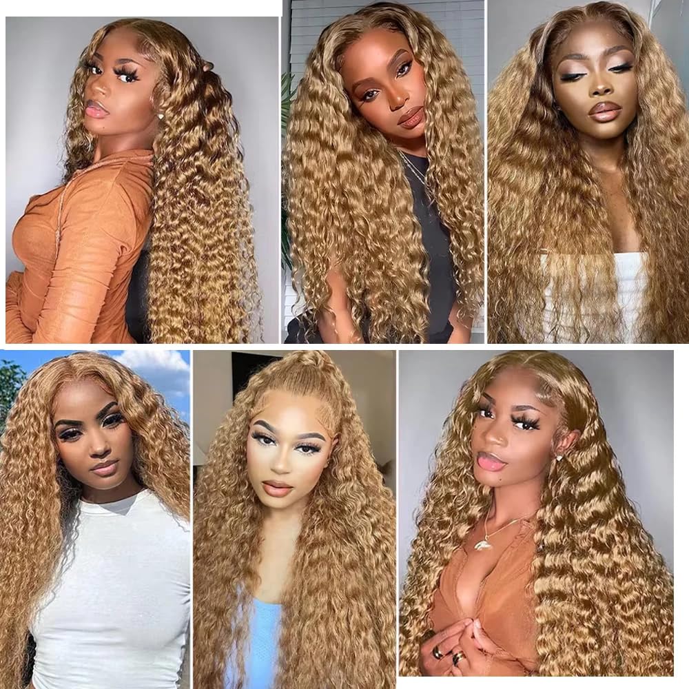 20 22 24 Inch #27 Honey Blonde Bundles Human Hair Deep Wave 3 Bundles Brazilian Remy Hair 50 Grams/Bundle 10A Grade Unprocessed Virgin Hairs Blonde Deep Wave Bundle Weaves Extensions