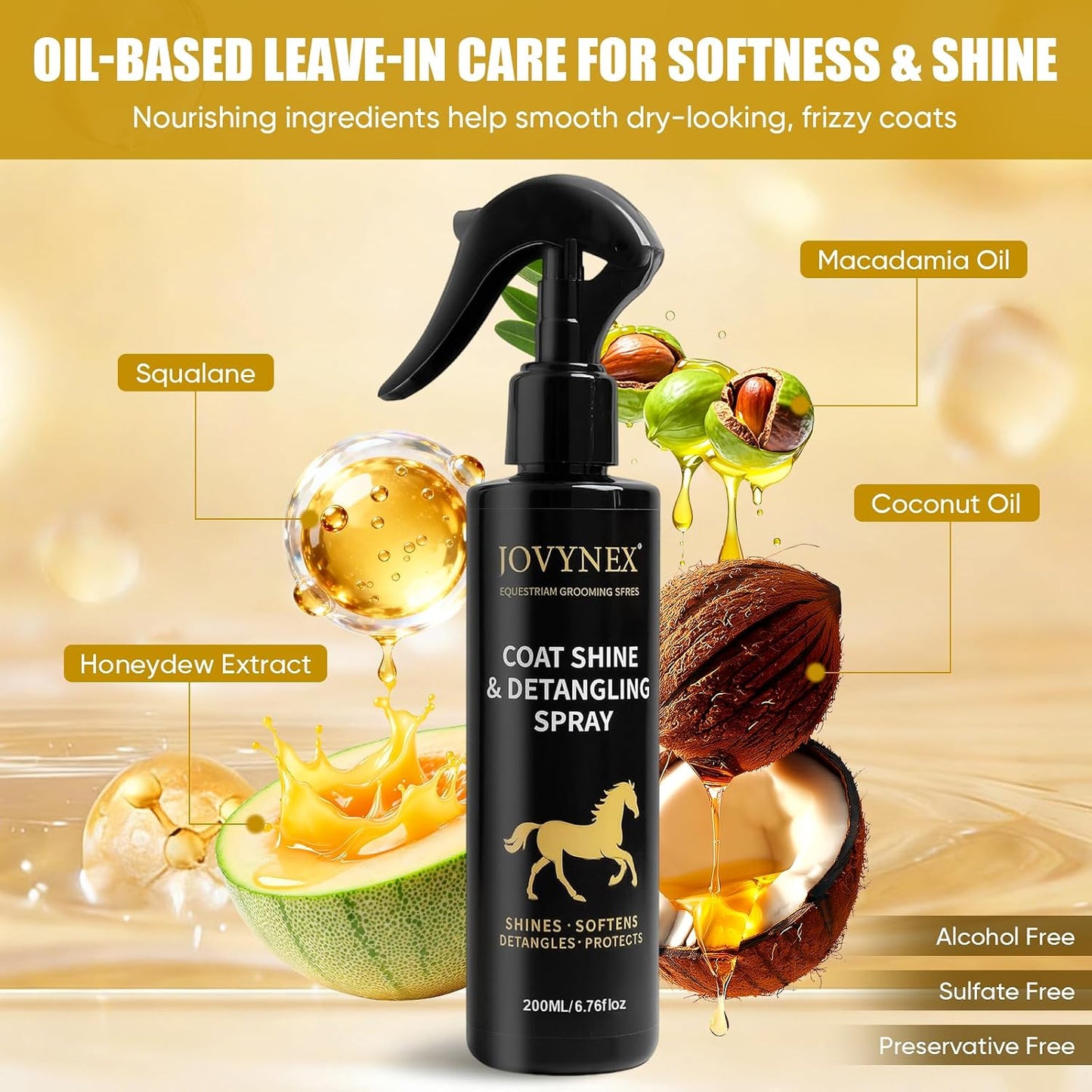 Dog Detangler Spray - Leave-In Conditioner for Long Coats | 6.76 Oz, Loosens Tangles & Adds Shine