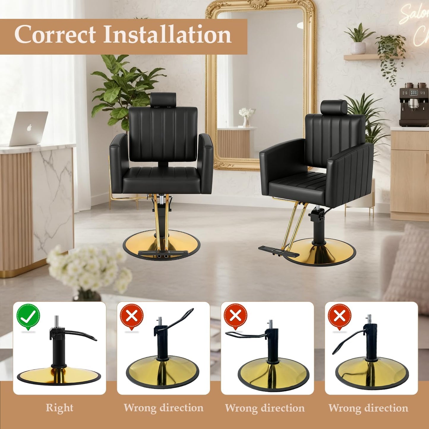 Professional Barber Salon Chair - Heavy Duty Hydraulic Design, 135° Recline, 360° Swivel | Black and Gold PU Leather