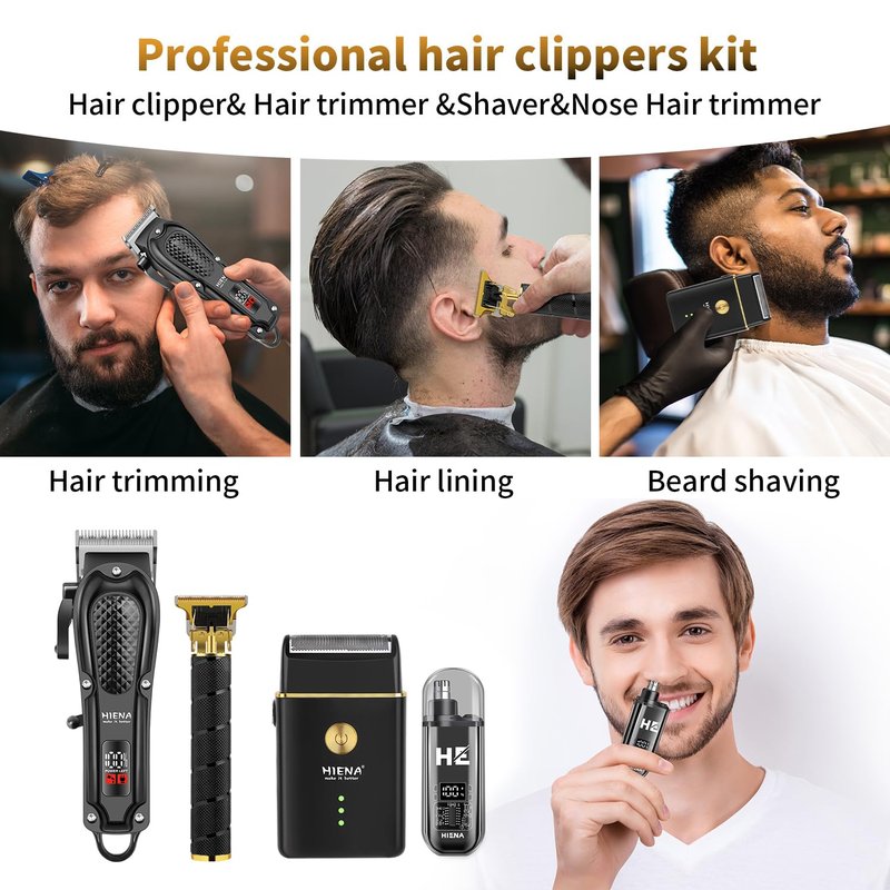 Hair Clippers for Men Professional, Cordless Complete Barber Kit with Electric Hair Clipper T-Blade Beard Trimmer Foil Shaver Nose Trimmer, Men's Hair Cutting Grooming Kit, 8 Guide Combs, Barber/Home