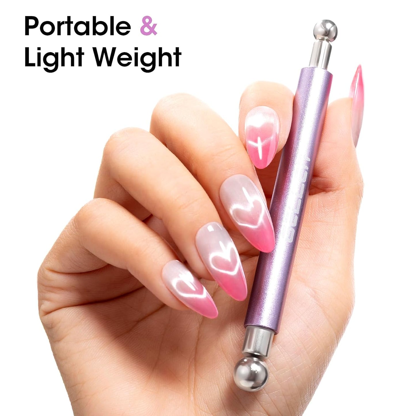 Cat Eye Nail Magnet Set - Strong Double-Ended Magnet Pen with 8mm & 10mm Balls | French Tip Guide Plates & Bunny/Heart Designs