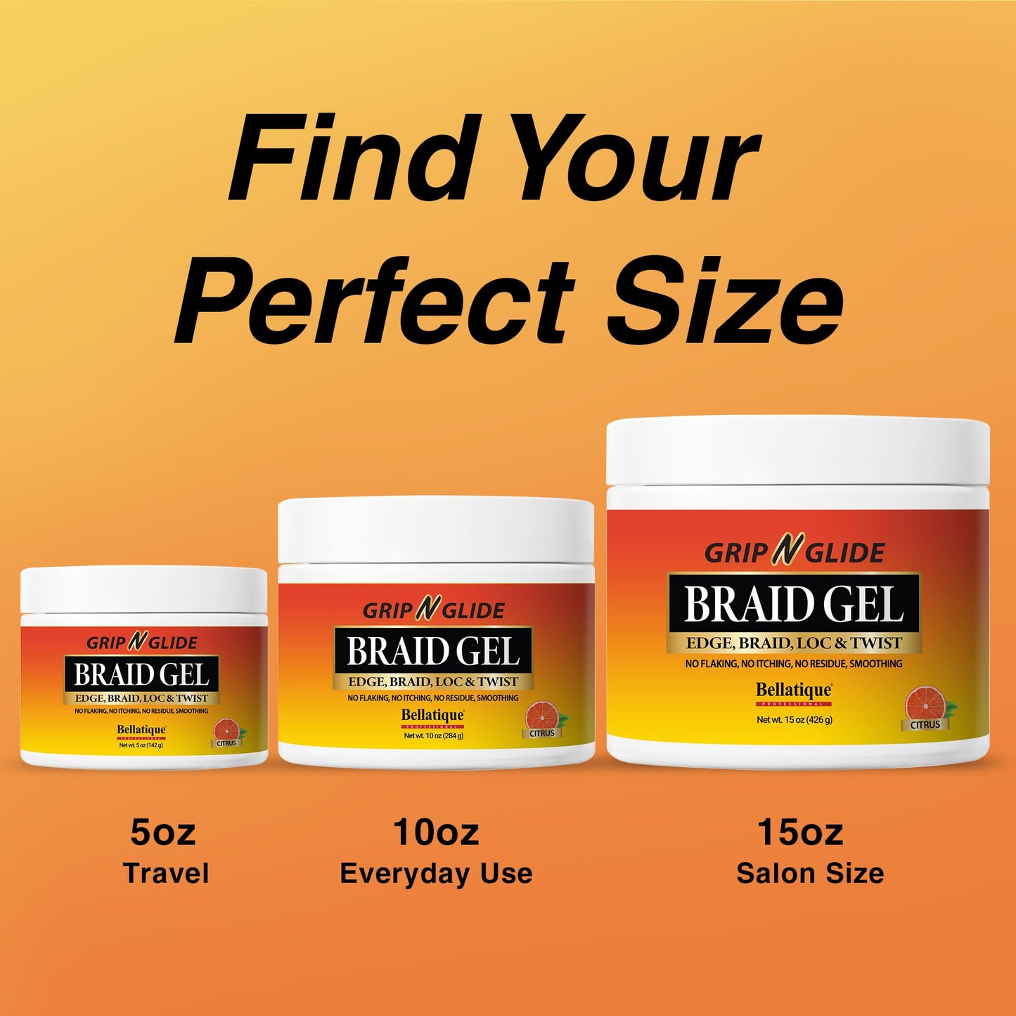 BELLATIQUE GRIP N GLIDE Braiding Gel Maximum Hold for LOC & Twist - No Flaking, No Whitening, Fast Drying, High Shine, Cool & Refreshing, Long Lasting Hold (15 oz)