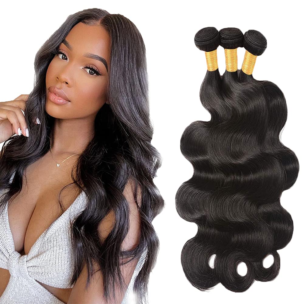 28 28 28 Inch Body Wave Bundles Human Hair Bundle 3 Bundles 50 Gram/Bundle #1B Natural Black Body Wave Bundle Unprocessed Brazilian Virgin Weave Hair for Black Womnen
