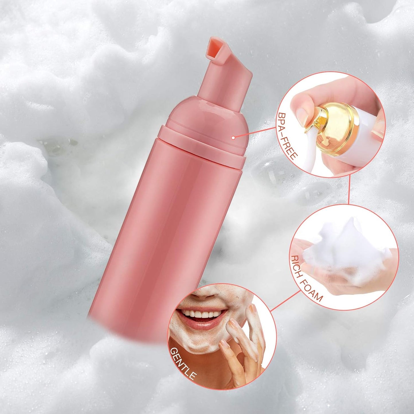 Foam Pump Bottle - Empty Travel Size Dispenser for Soap & Shampoo | Pink, 60ml, 3-Pack