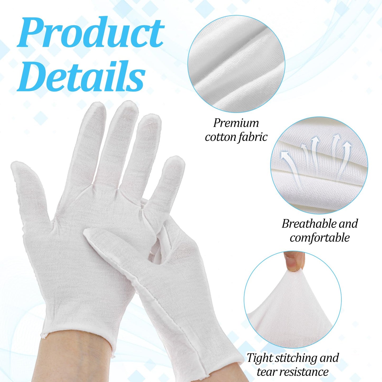 Nogeqi 4 Pairs White Cotton Gloves for Dry Hands Sleeping Women Stretchy Thin Cotton White Gloves Eczema, Hand Glove Moisturizing Overnight for Dry Hand, Eczema, Hands Spa, Jewelry Inspection