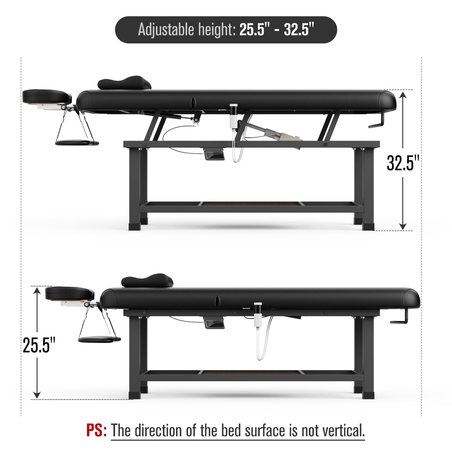 pouseayar Heavy Duty Electric Stationary Massage Table with Heating Function, Backrest Adjustable and Storage Space for Treatment/Medical Spa/Facial/Beauty/Massage Bed - 30 x 75 - Black