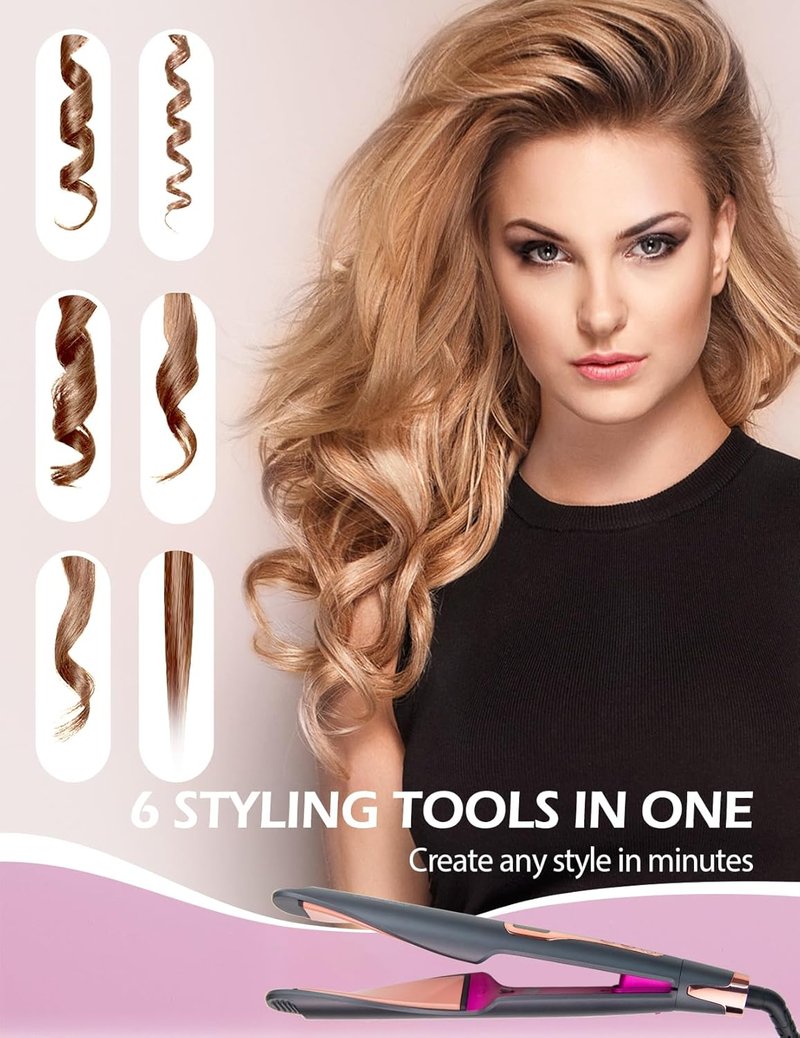 Pro Twist Ceramic Flat Iron - 2 in 1 Hair Straightener & Curler | 1 Inch, Fast Heating, LCD Display, 11 Temp Settings (250℉-450℉)