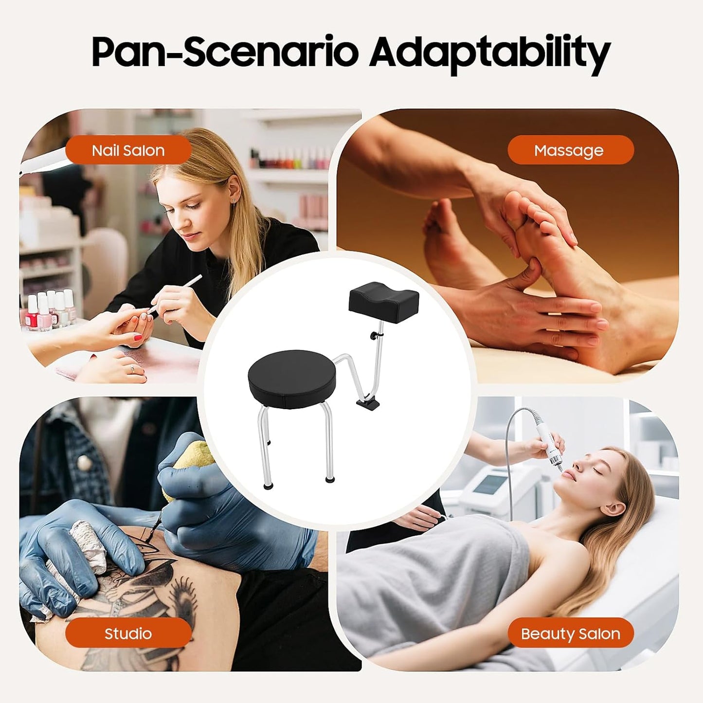 Portable Pedicure Foot Rest Stool - Adjustable Height for Spa & Beauty Salon | Black