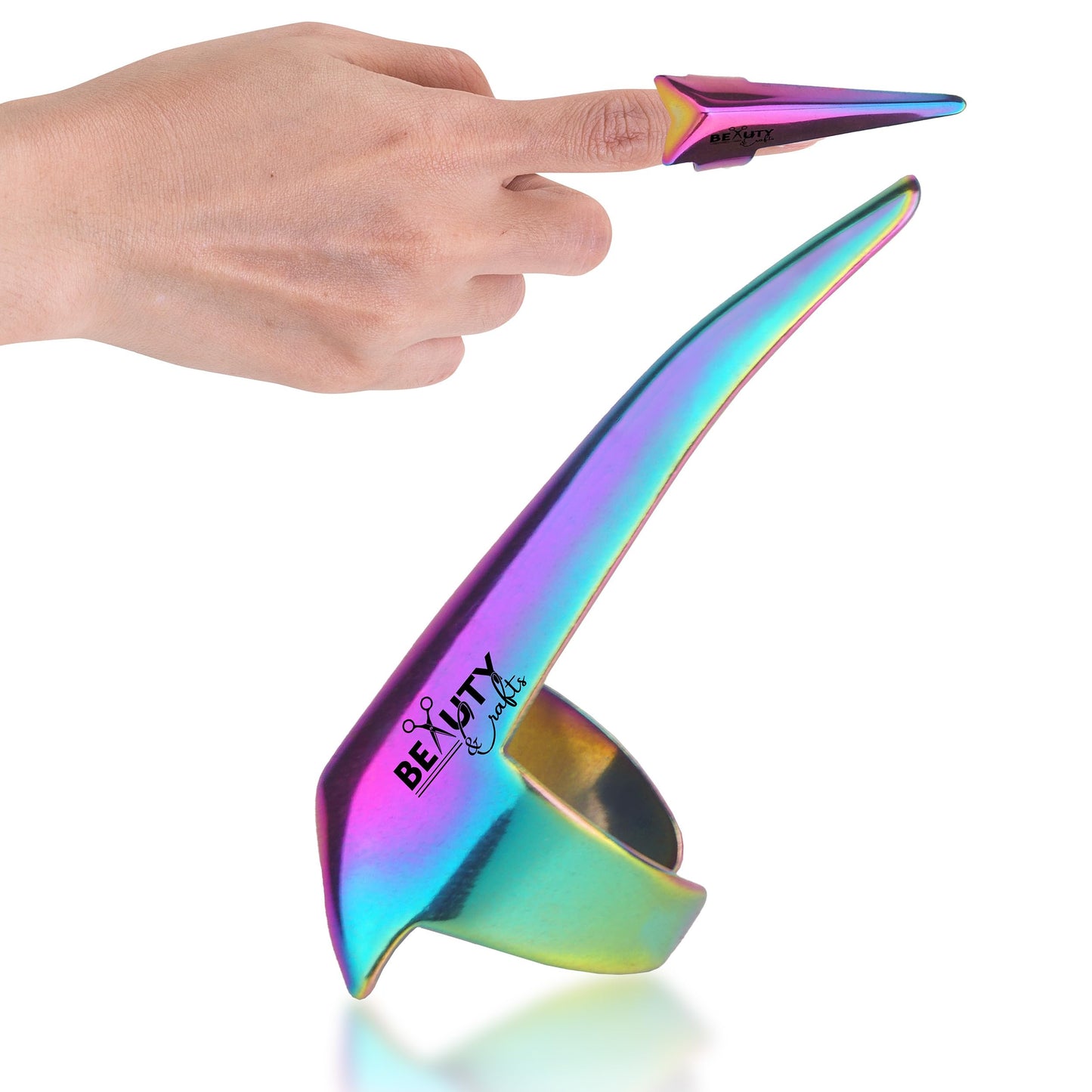 Pro Hair Parting & Sectioning Rings-Stainless Steel Finger Braiding Pick Tool for Precise Hair Styling and Extension Installations (1 PC Rainbow)