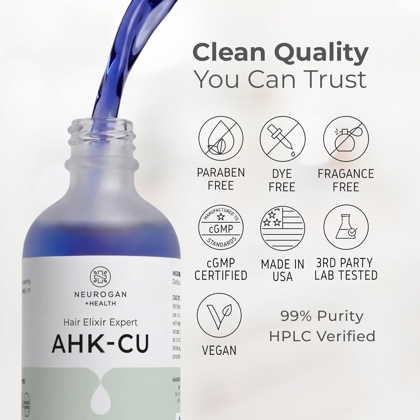 Neurogan AHK-Cu Hair Elixir - Lightweight Copper Peptide Serum Spray for Hair & Scalp Care | 2 oz