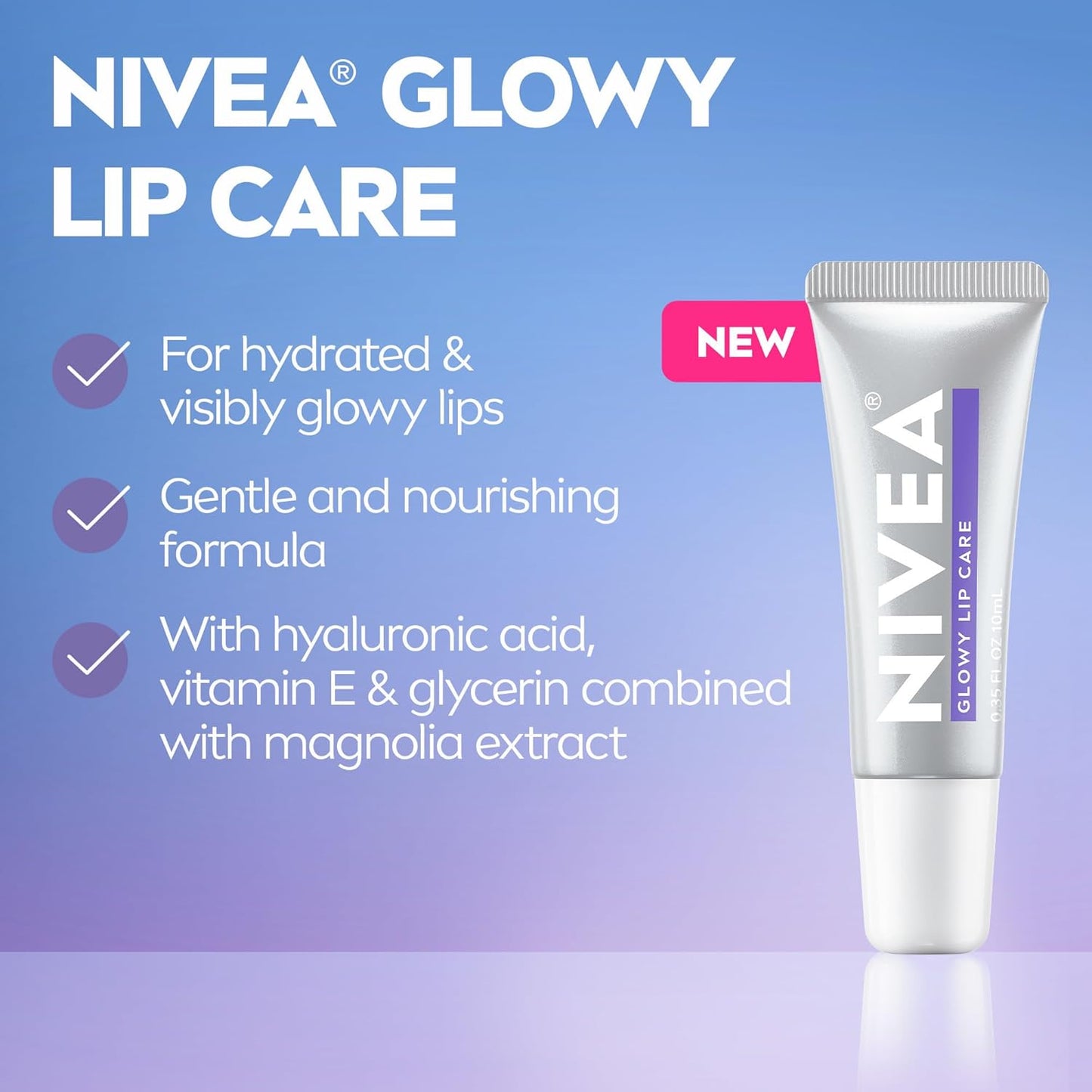 NIVEA Glowy Lips Vegan Lip Balm - Hydrating with Hyaluronic Acid & Vitamin E | 0.35 Fl Oz Tube