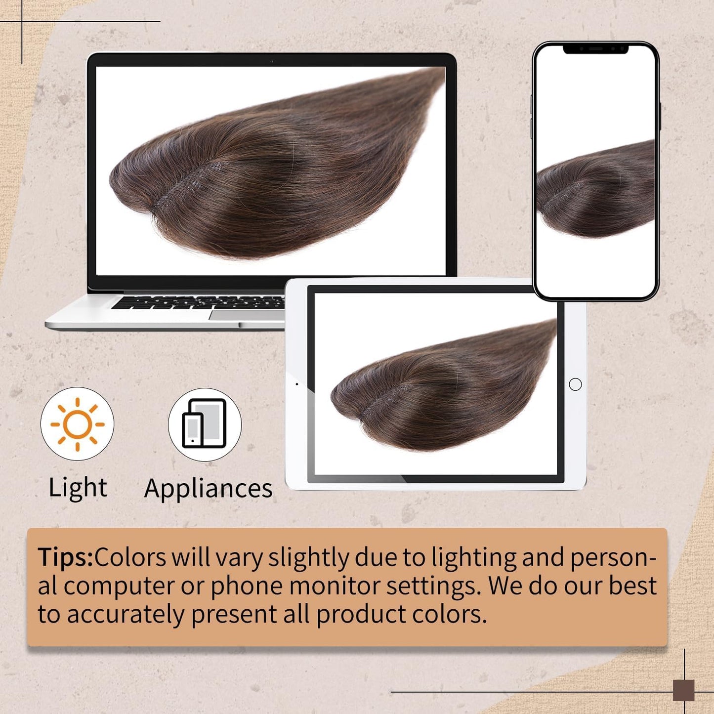 Human Hair Toppers for Women - Medium Brown with Warm Blonde Highlights | 10cm x 12cm