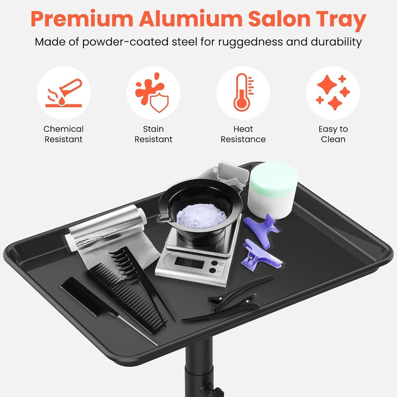 Salon Tray on Wheels - Adjustable Rolling Trolley for Hair, Tattoo & Clinic Essentials | Ample Storage - Black