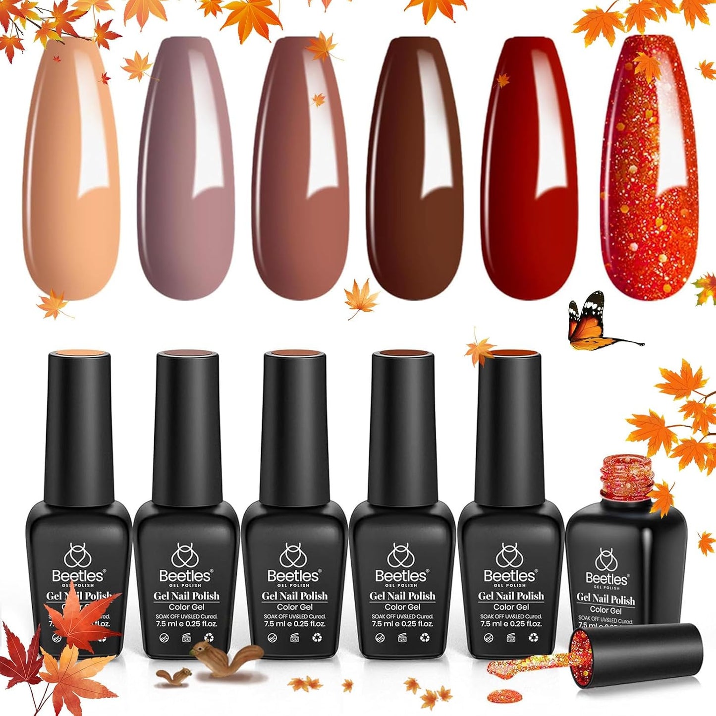 Beetles Gel Nail Polish Kit - 6 Soak Off UV Colors | Long-Lasting Glossy Finish for Salon & Home Manicure