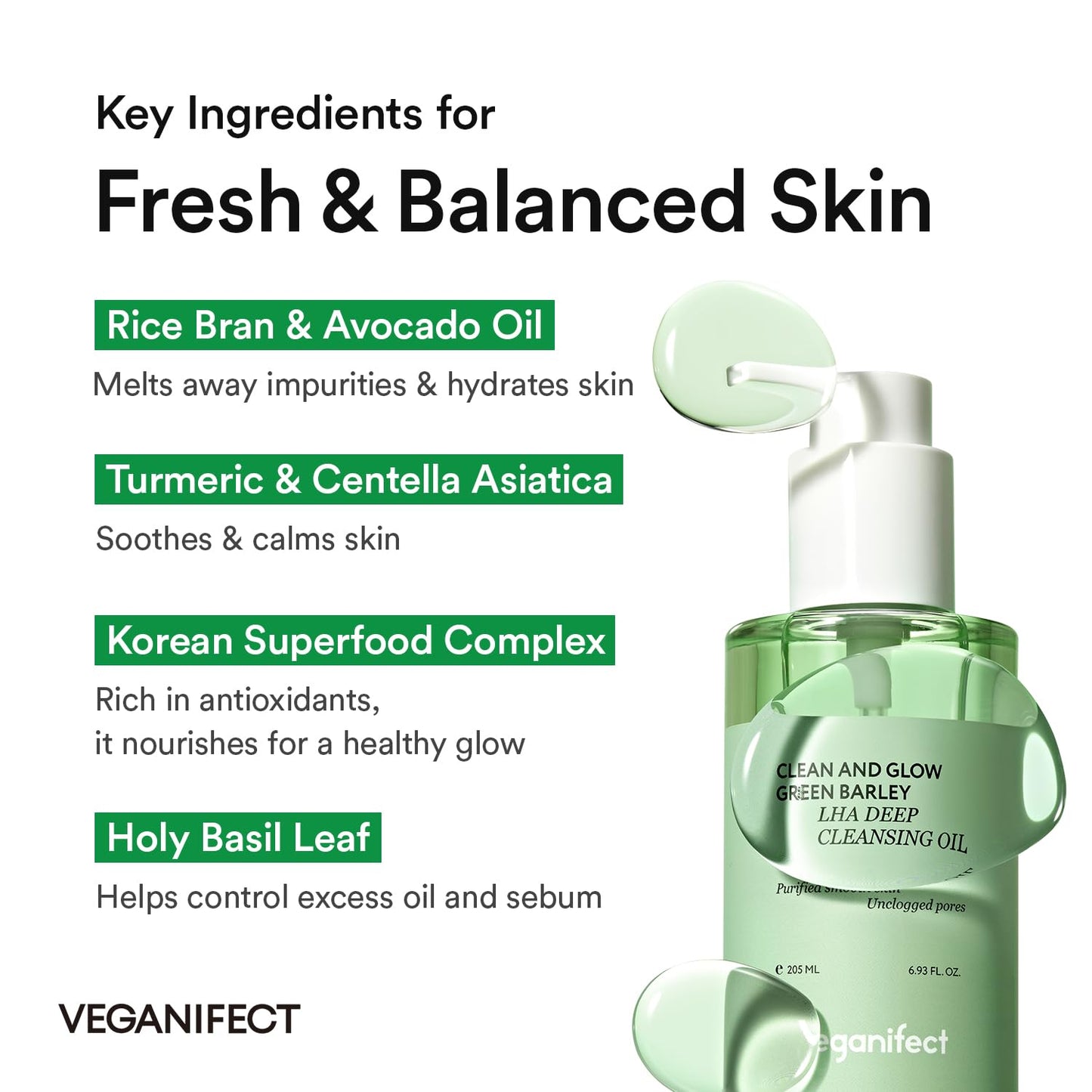LHA Deep Cleansing Oil - Vegan Pore Control & Blackhead Remover | Gentle Daily Makeup Remover, 205ml/6.93 fl oz