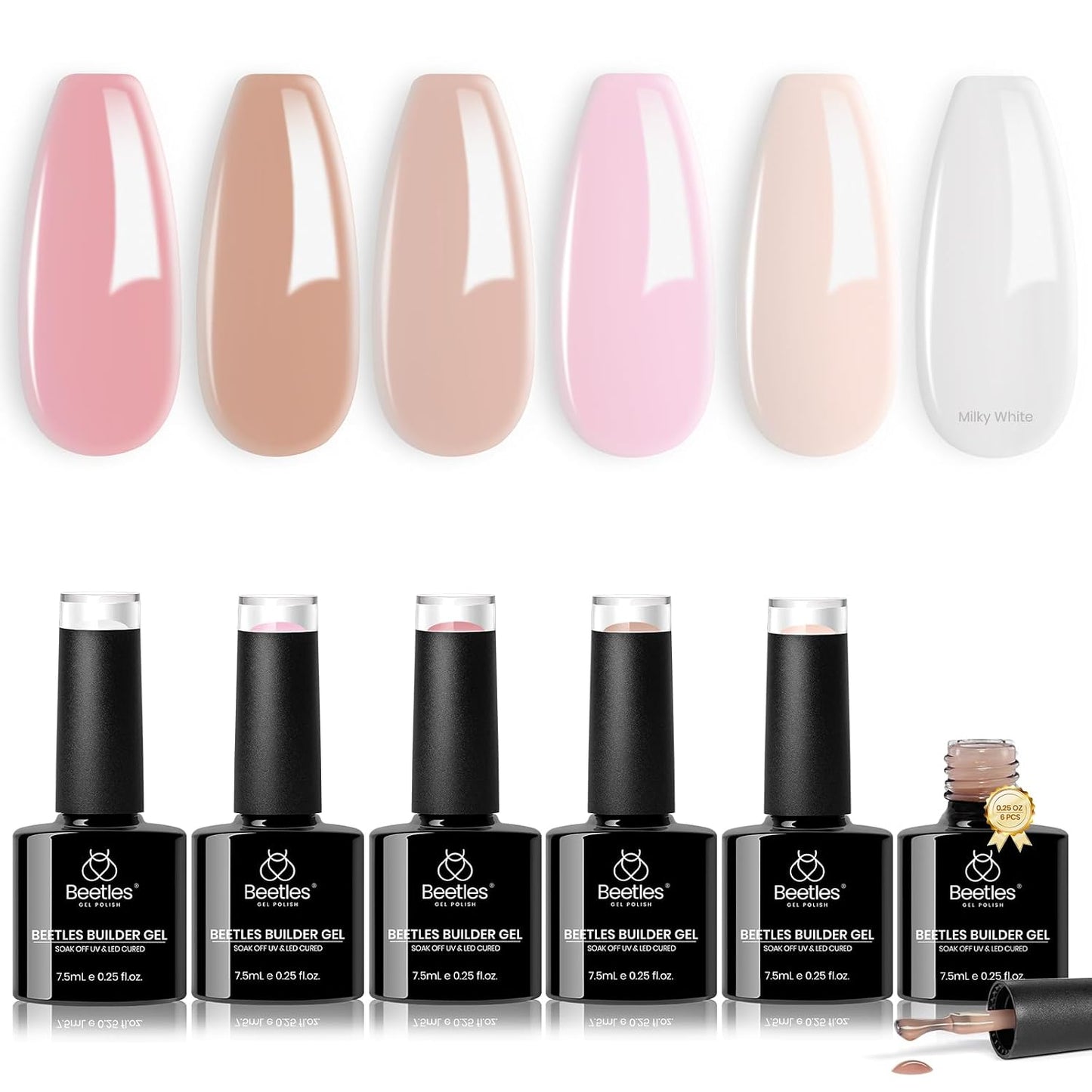 Beetles Builder Gel Set - HEMA-Free Nail Extension Gel | 6 Peach Colors, 8-in-1 Strengthening Formula for DIY Nail Art