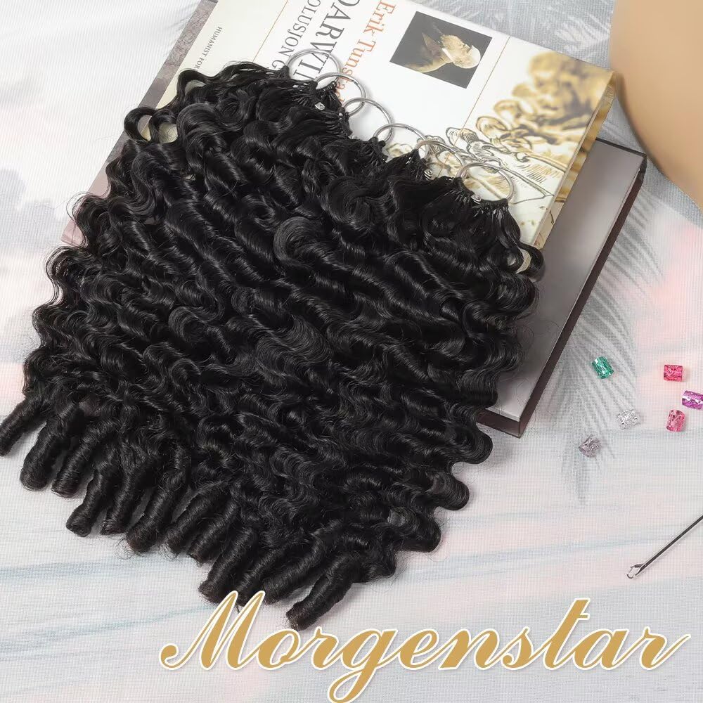 Human Crochet Hair for Black Women 18 Inch 150g Burmese Curly Human Hair Crochet Bundles Lightweight Pre-Separated Feather Crochet Human Hair Invisible Miracle Knots Hair Extensions Natural Black