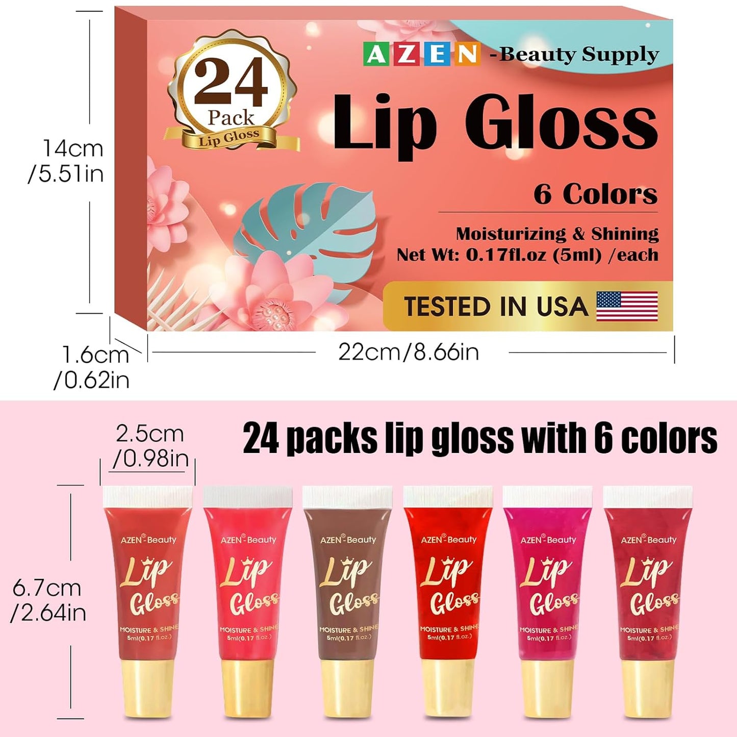 24 Pack Lip Gloss Set - Hydrating Lip Oil for Dry Cracked Lips with Vitamin E | Perfect Gift for Women