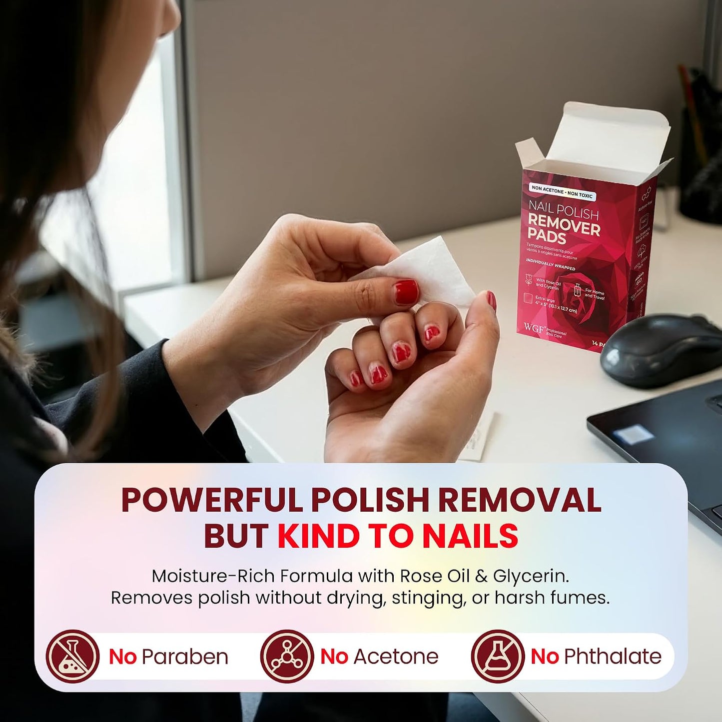 Nail Polish Remover Pads - 14 Non-Acetone Wipes for Gentle Touch-Ups | Travel Size, Individually Wrapped