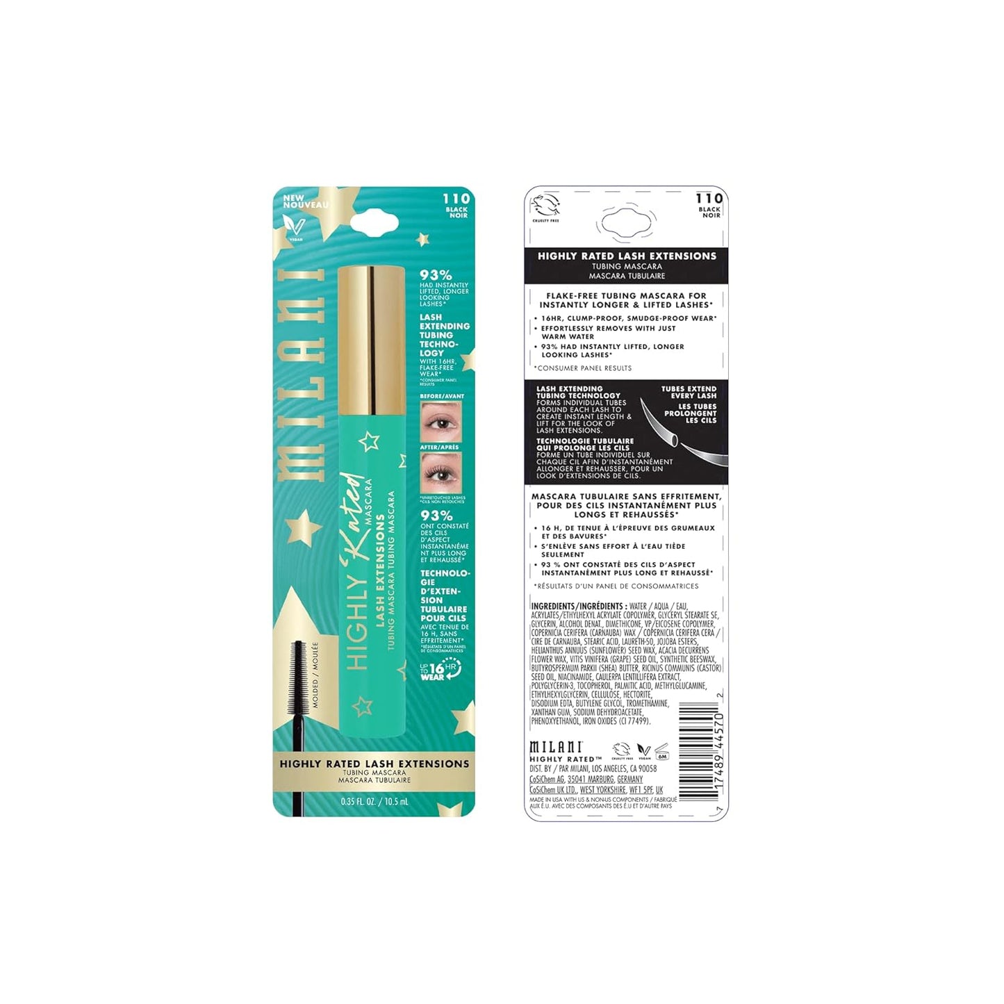 Milani Tubing Mascara - Lengthening & Lifting Formula | Nourishing Black Mascara with Shea Butter