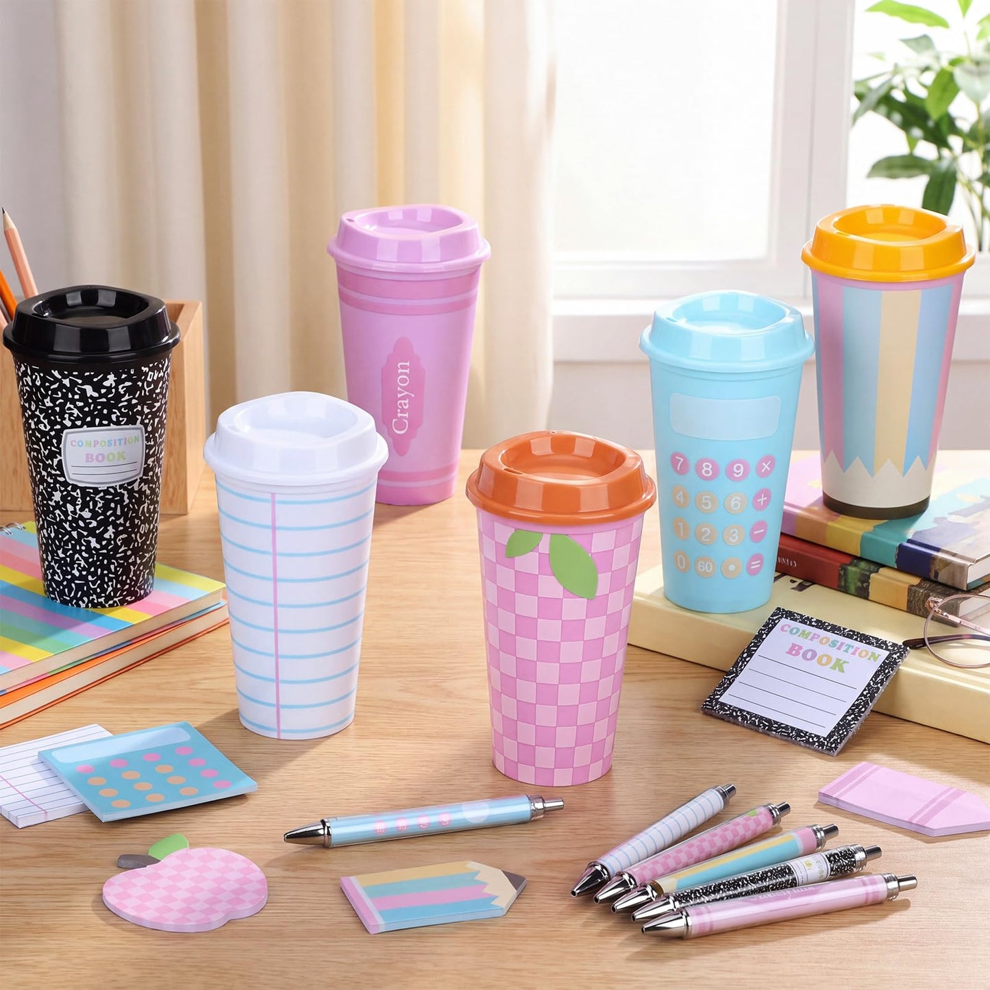 Honeydak 12 Set Back to School Teacher Gift Bulk Teachers Appreciation Gifts in Bulk Teacher Tumbler Cute Composition Notebook Sticky Note Ballpoint Pen for Mentor Lecturer Educator (16 oz,Pastel)