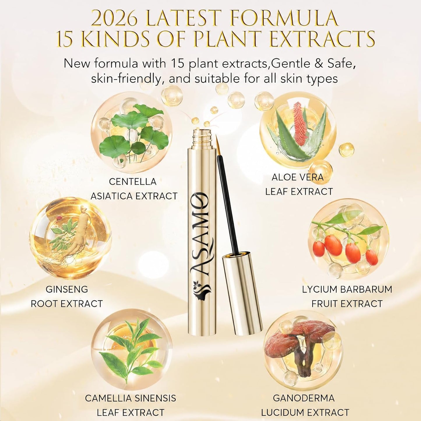 Eyelash Growth Serum - 15 Plant Extracts for Longer, Denser Lashes | Hypoallergenic & Oil-Free Formula