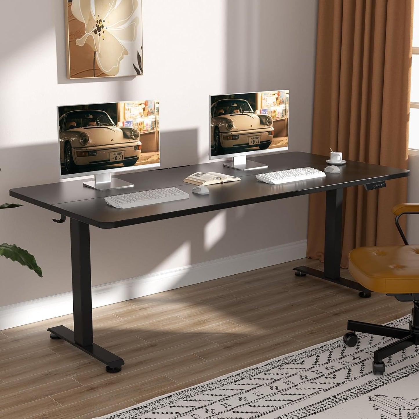 Veken Electric Standing Desk - 55 Inch Height Adjustable Home Office Table | White Wooden Desktop for Work & Study