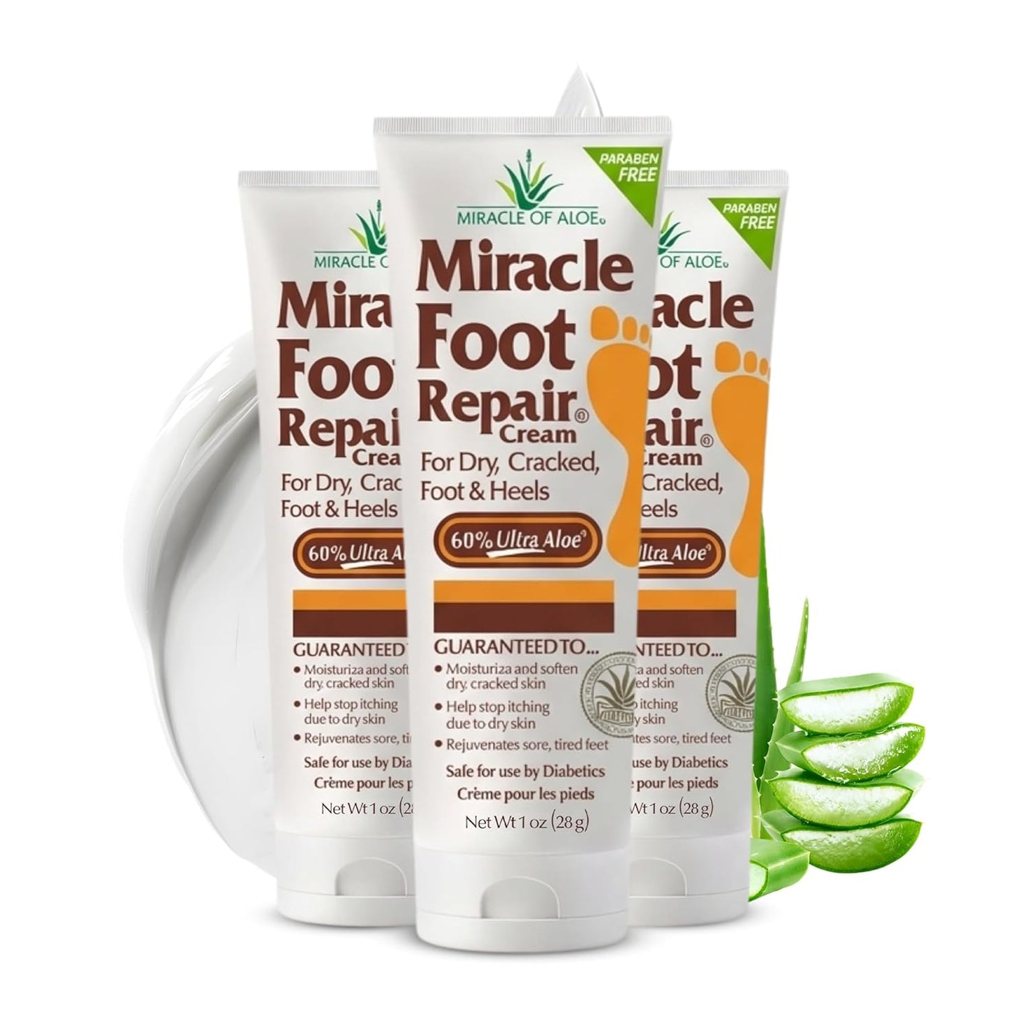 Miracle Foot Repair Cream - UltraAloe Moisturizing Formula for Dry, Cracked Heels | 1 oz, 3 Pack