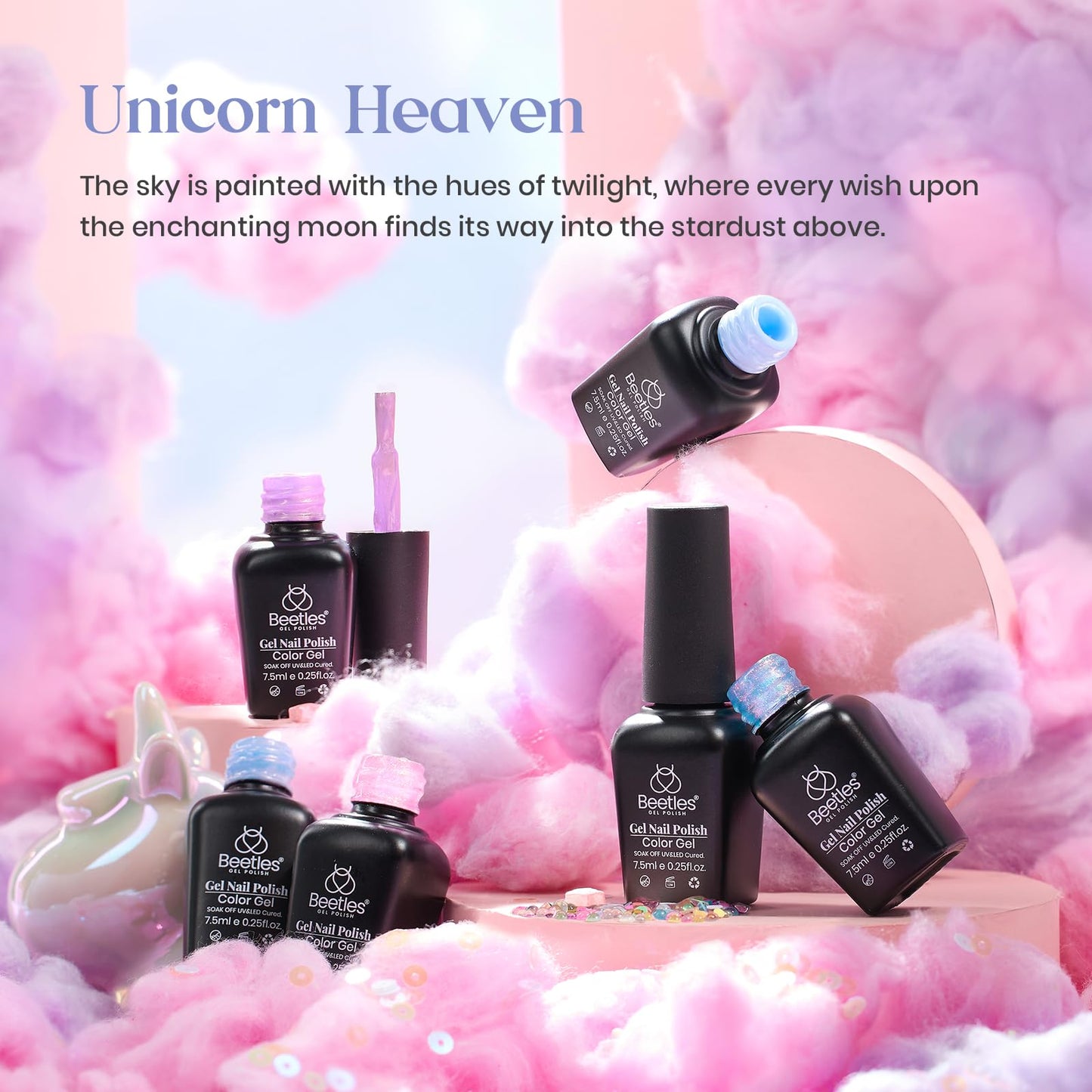 Beetles Pearl Glitter Gel Nail Polish Set, 6 Colors Baby Blue Shimmer Pink Purple Mermaid Gel Polish Kit, Nail Drawing Soak Off Uv Led Swirl Gel Polish Shell Thread Spring Gift for Women
