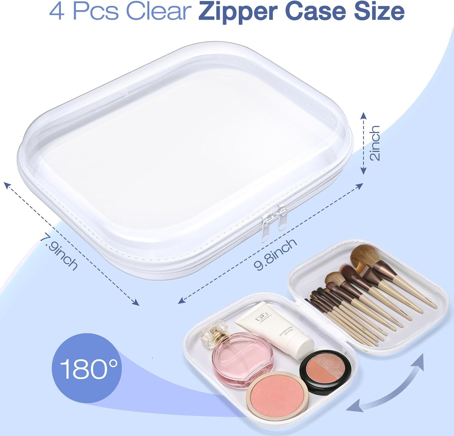 Clear Hard Shell Zipper Case - 4 Pack Diaper Bag Organizer Pouches | Waterproof Travel Toiletry & Makeup Bags
