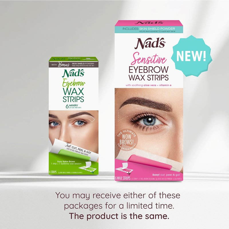 Nad's Eyebrow Wax Strips - Facial Hair Removal for Women - Eyebrow Wax Kit with 6 Eyebrow Waxing Strips + 6 Calming Oil Wipes + 2g Skin Protection Powder, 1 Count