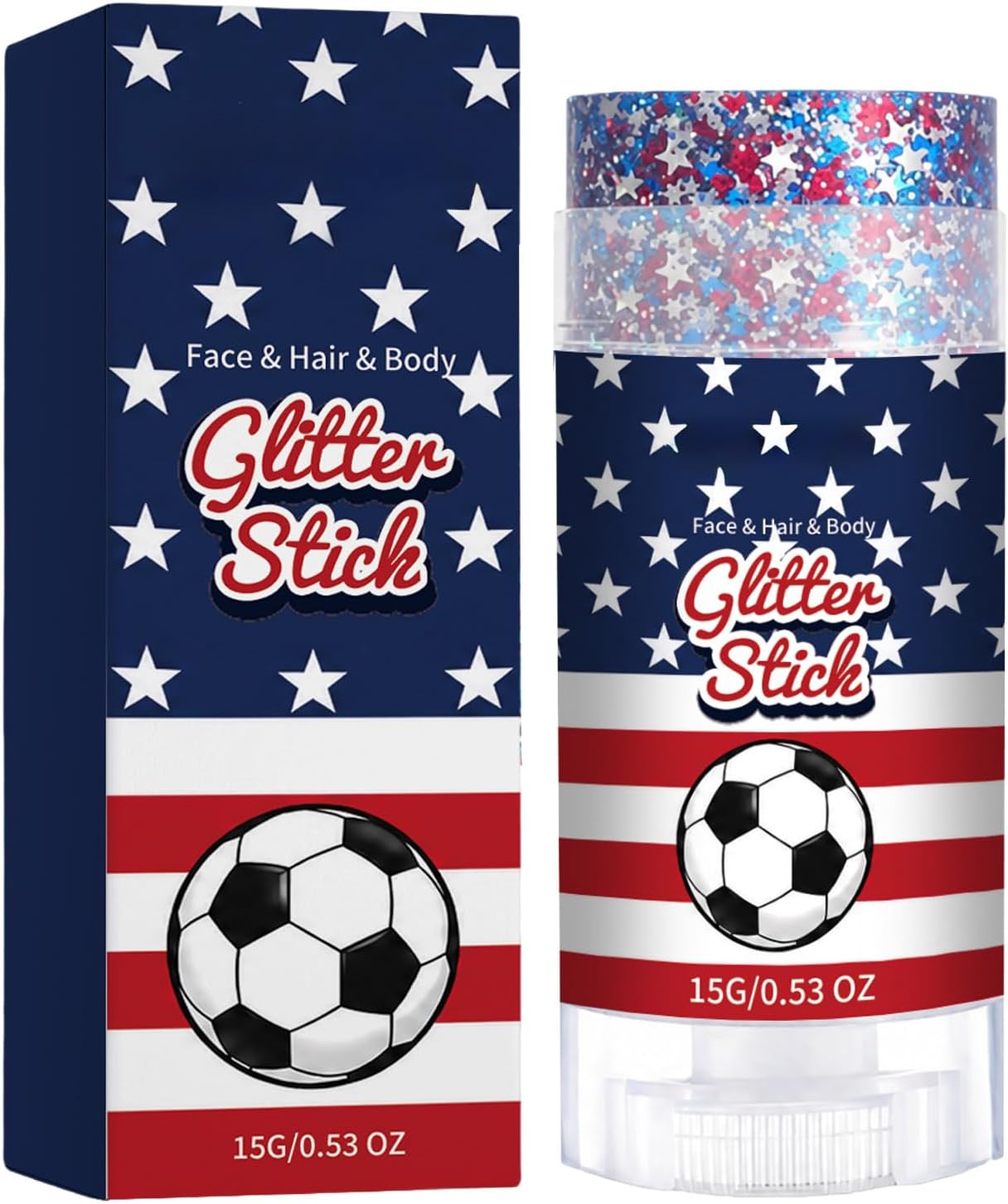 Red White Blue Hair Glitter Stick | Face & Body Paint for Fourth of July Makeup & Decorations